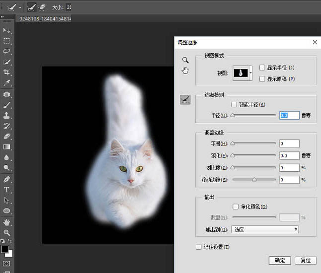 PS利用快速蒙版及调整边缘快速抠出白猫教程(图文教程),选择,这个,半径,第8张 PS利用快速蒙版及调整边缘快速抠出白猫教程(图文教程),PS利用快速蒙版及调整边缘快速抠出白猫教程,选择,这个,半径,第8张